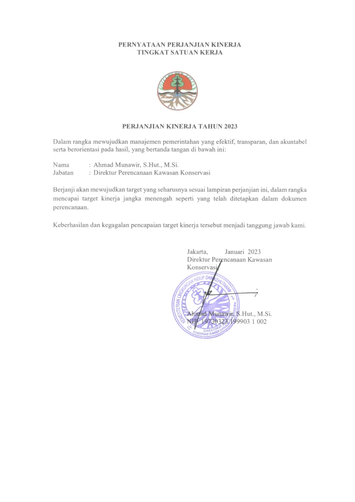 Laporan Perjanjian Kinerja Perencanaan Kawasan Konservasi Tahun 2023