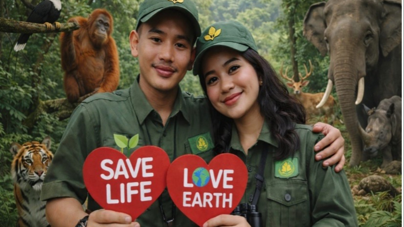 Banner Memastikan Bunga Tetap Tumbuh, Hutan tetap hijau, dan Kehidupan Tetap Berjalan