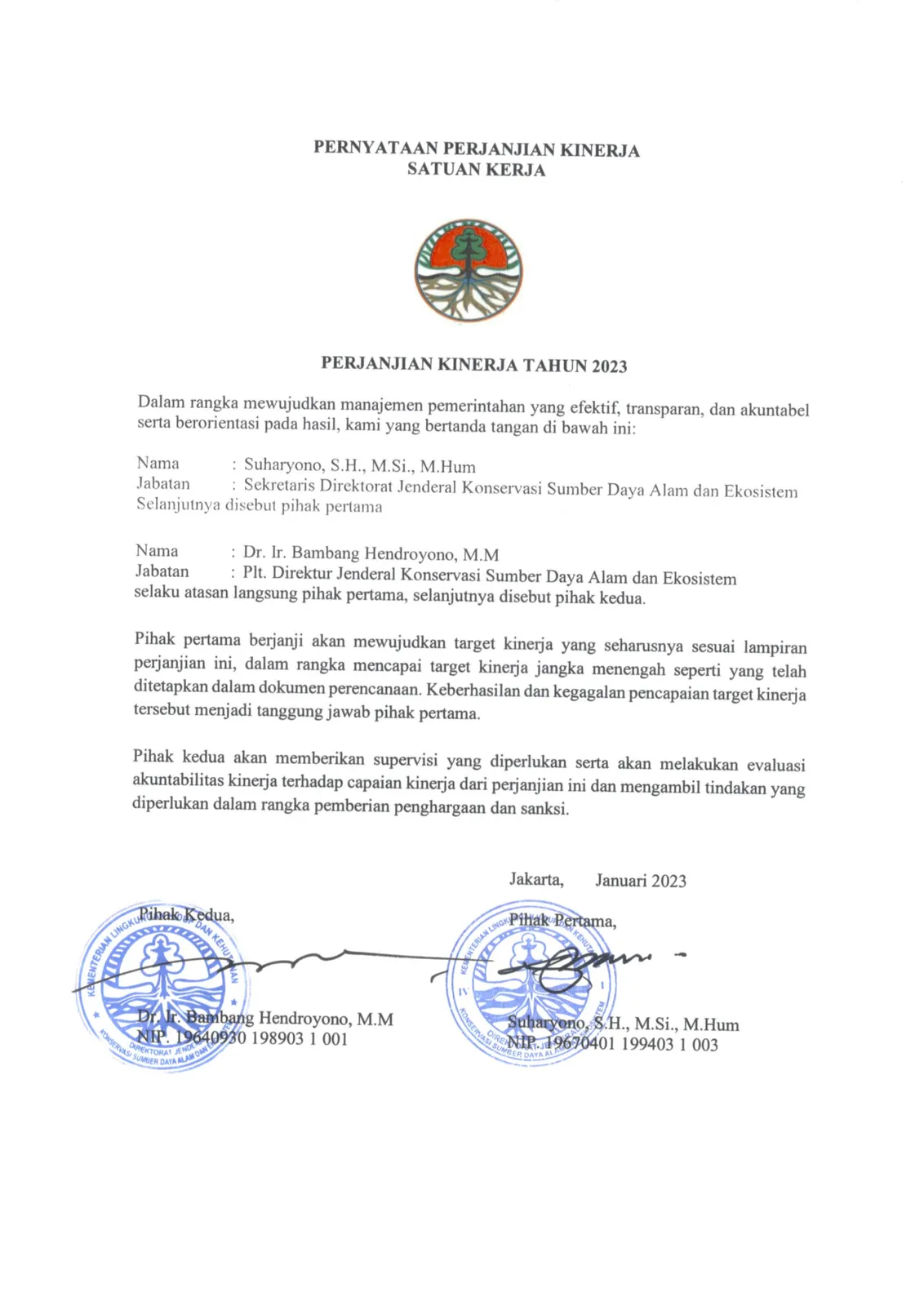 Laporan Perjanjian Kinerja Setditjen KSDAE Tahun 2023