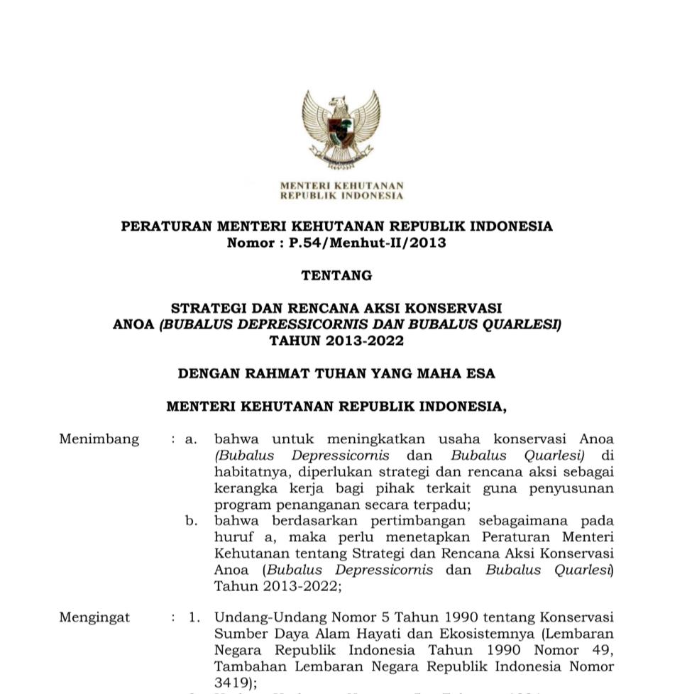 Dokumen SRAK STRATEGI DAN RENCANA AKSI KONSERVASI ANOA (BUBALUS DEPRESSICORNIS DAN BUBALUS QUARLESI)  TAHUN 2013-2022