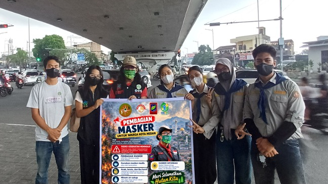 Banner Peduli Dampak Kabut Asap Karhutla, KPA GRAS Binaan BBKSDA Sumatera Utara Bersama Tiga Organisasi Bagikan 500 Masker di Medan