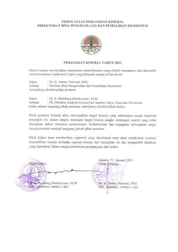 Laporan Perjanjian Kinerja Direktorat Bina Pengelolaan dan Pemulihan Ekosistem