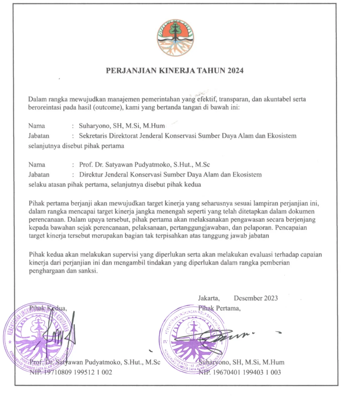 Laporan Perjanjian Kinerja Sekretariat Ditjen KSDAE 2024