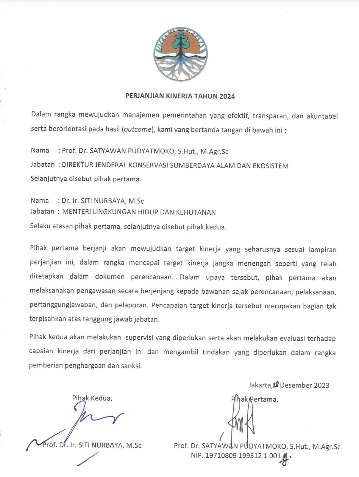 Laporan Perjanjian Kinerja Direktur Jenderal KSDAE 2024