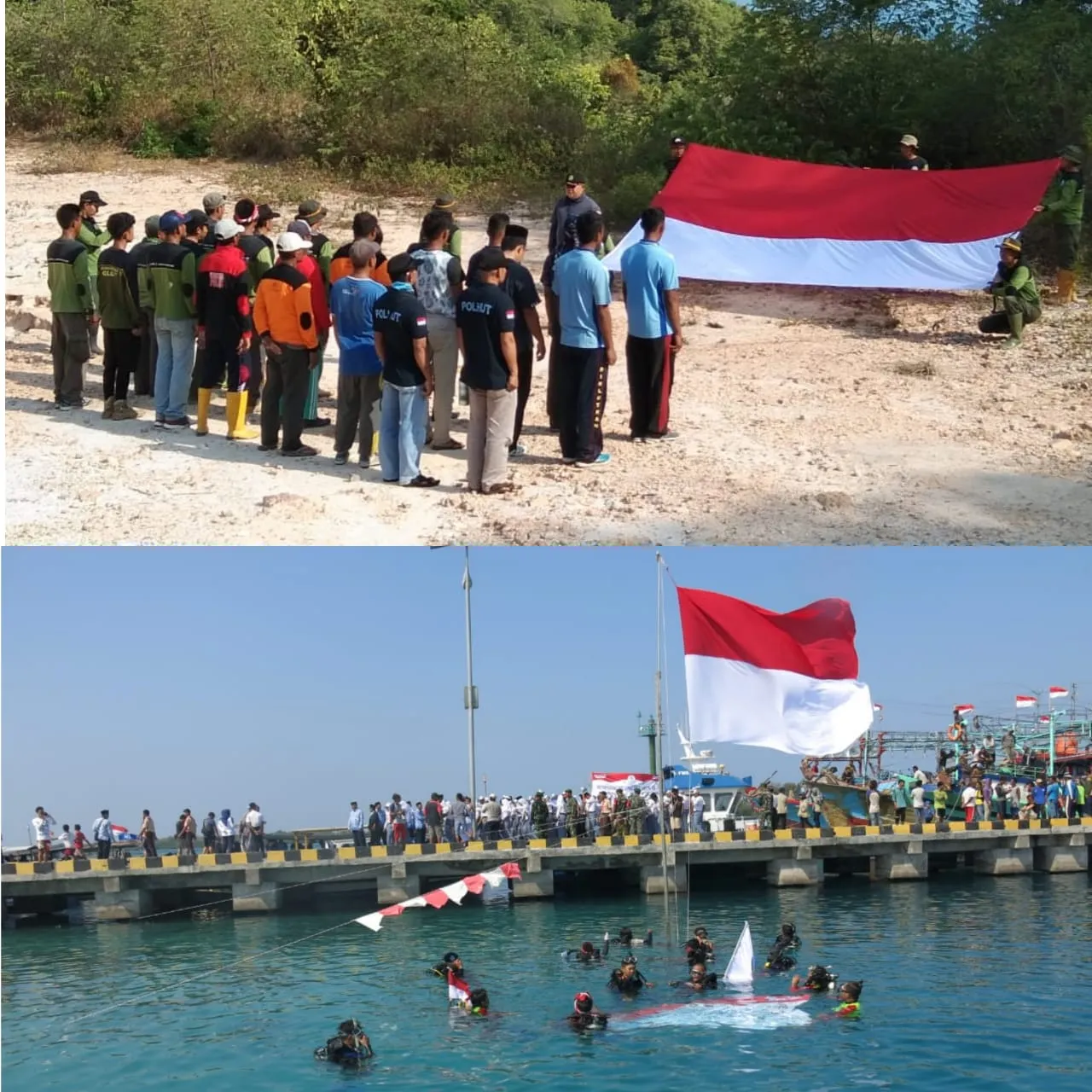 Banner Sang Merah Putih Raksasa Muncul Dari Laut Berkibar di Bukit Bendera TN Karimunjawa